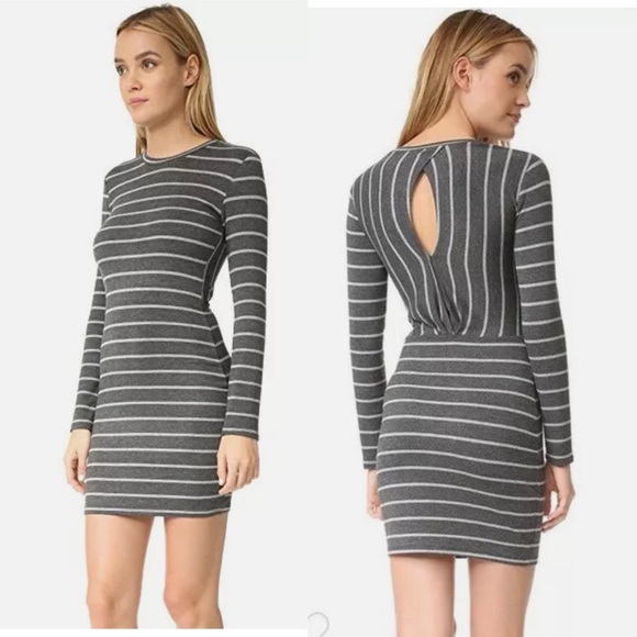 Anthropologie Cupcakes and Cashmere Malbec Dress Grey Stripe Jersey Keyhole Back - Picture 1 of 7